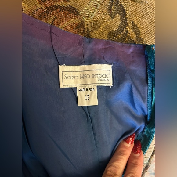 Vintage Scott McClintock Teal Floral Sequin Sweetheart Prom Dress with Bolero - Picture 13 of 14